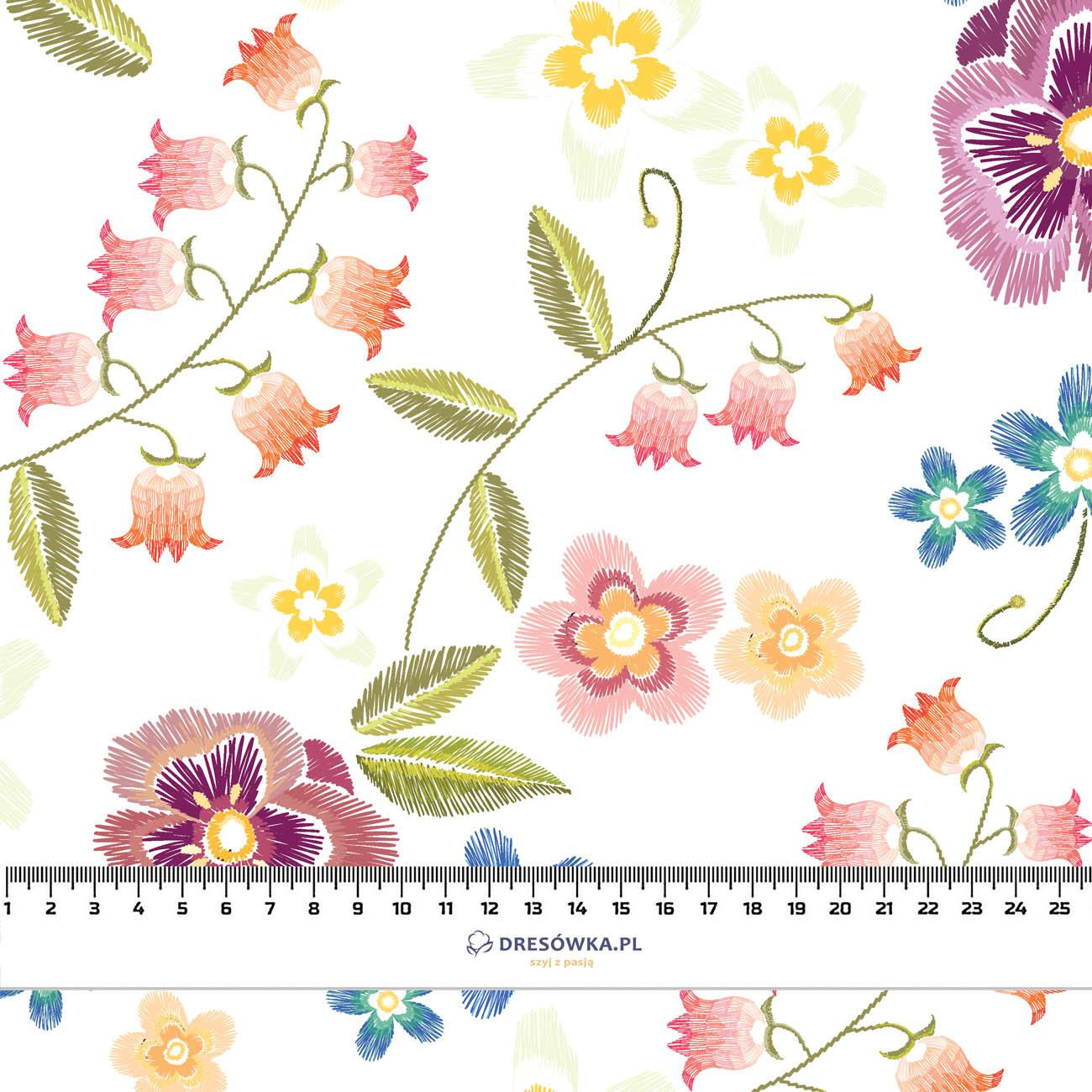 FLOWERS / white - viscose woven fabric