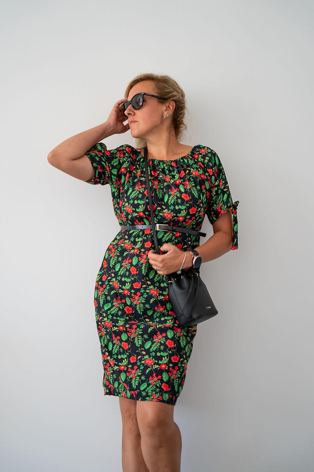 DRESS "CARMEN" - POPPIES pat. 1 - crepe