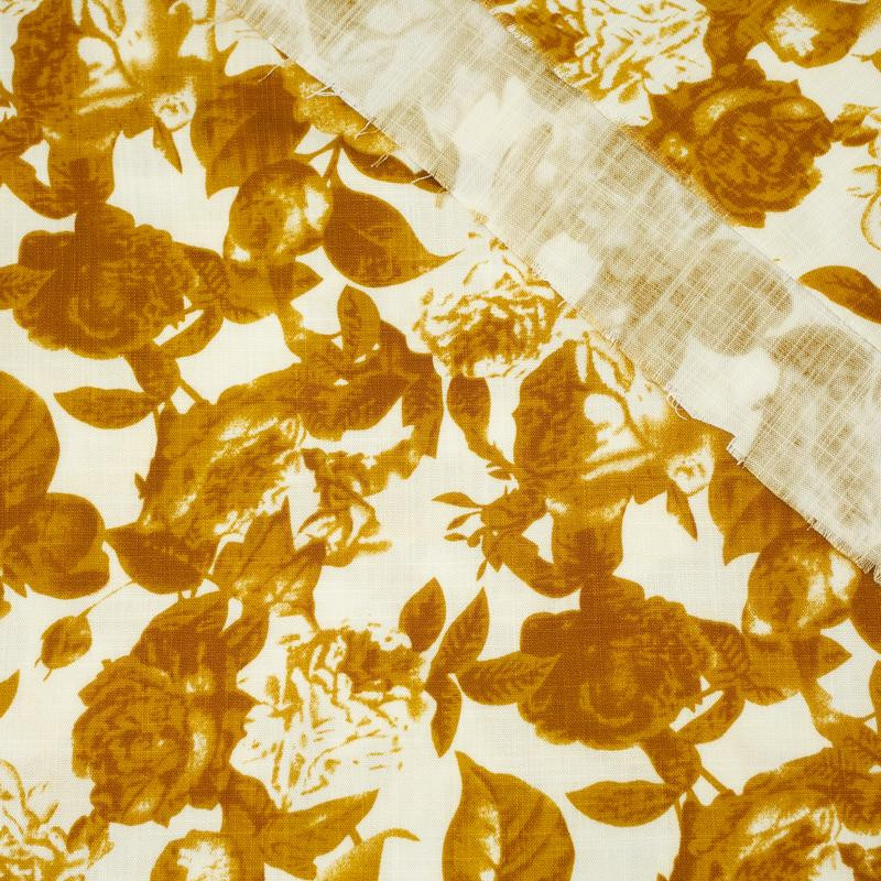 WILD ROSE / gold - Linen look viscose woven fabric