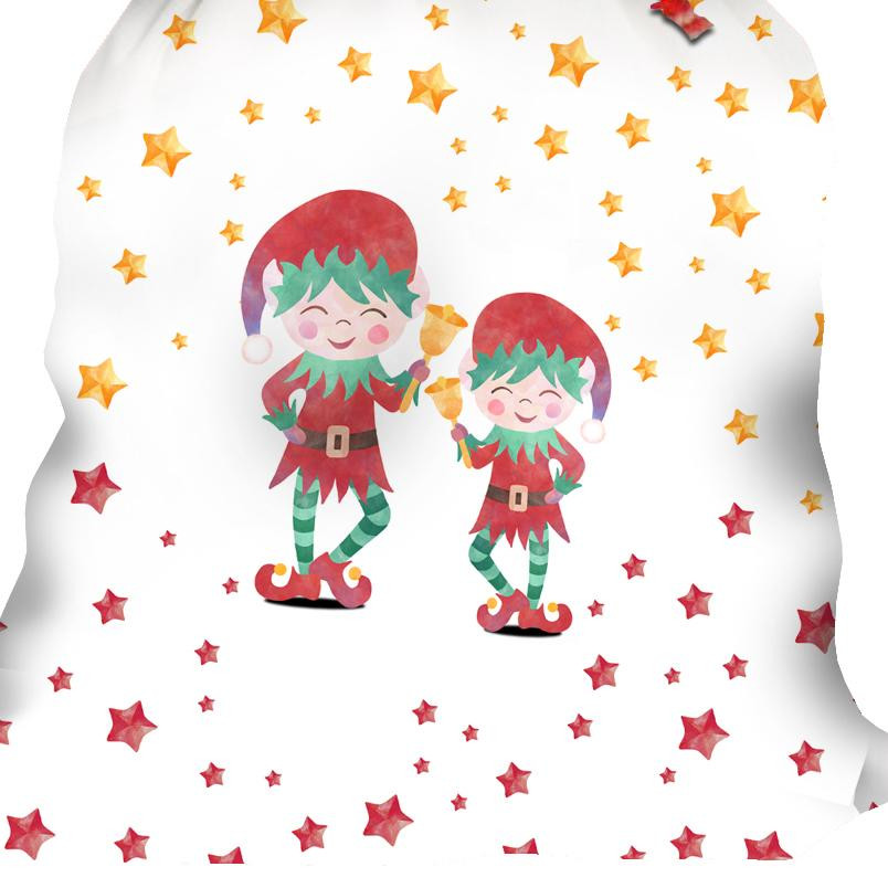ELVES WITH BELLS (CHRISTMAS FRIENDS) - Cotton woven fabric panel / Choice of sizes