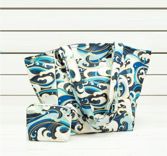 XL bag with in-bag pouch 2 in 1 - TROPICAL JUNGLE / dark blue - sewing set