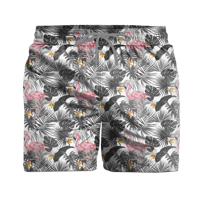 Men's swim trunks - FLAMINGOS WITH LEAVES 2.0 - sewing set