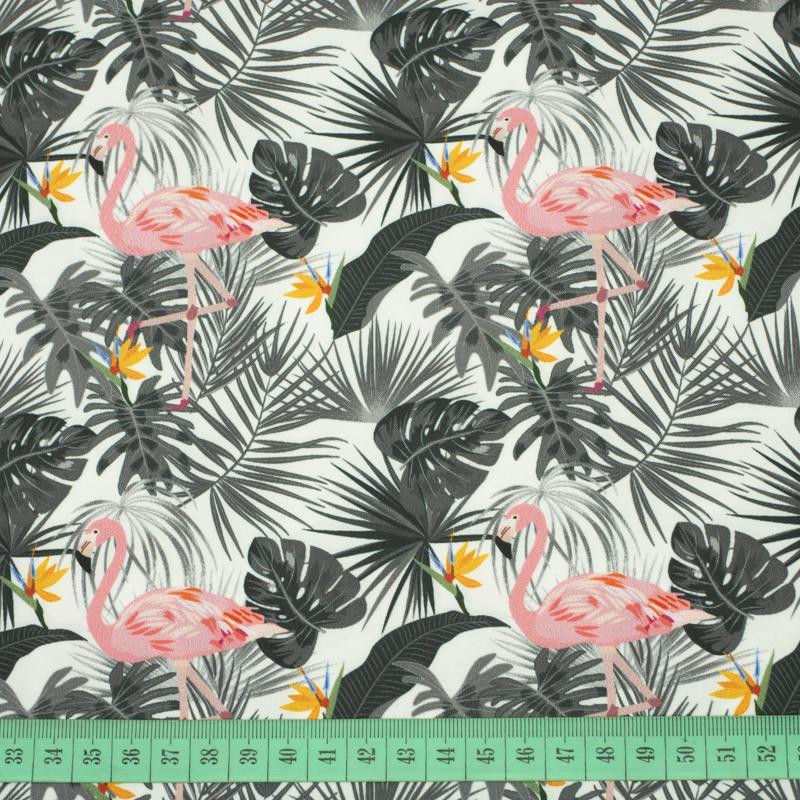 FLAMINGOS WITH LEAVES 2.0 - quick-drying woven fabric