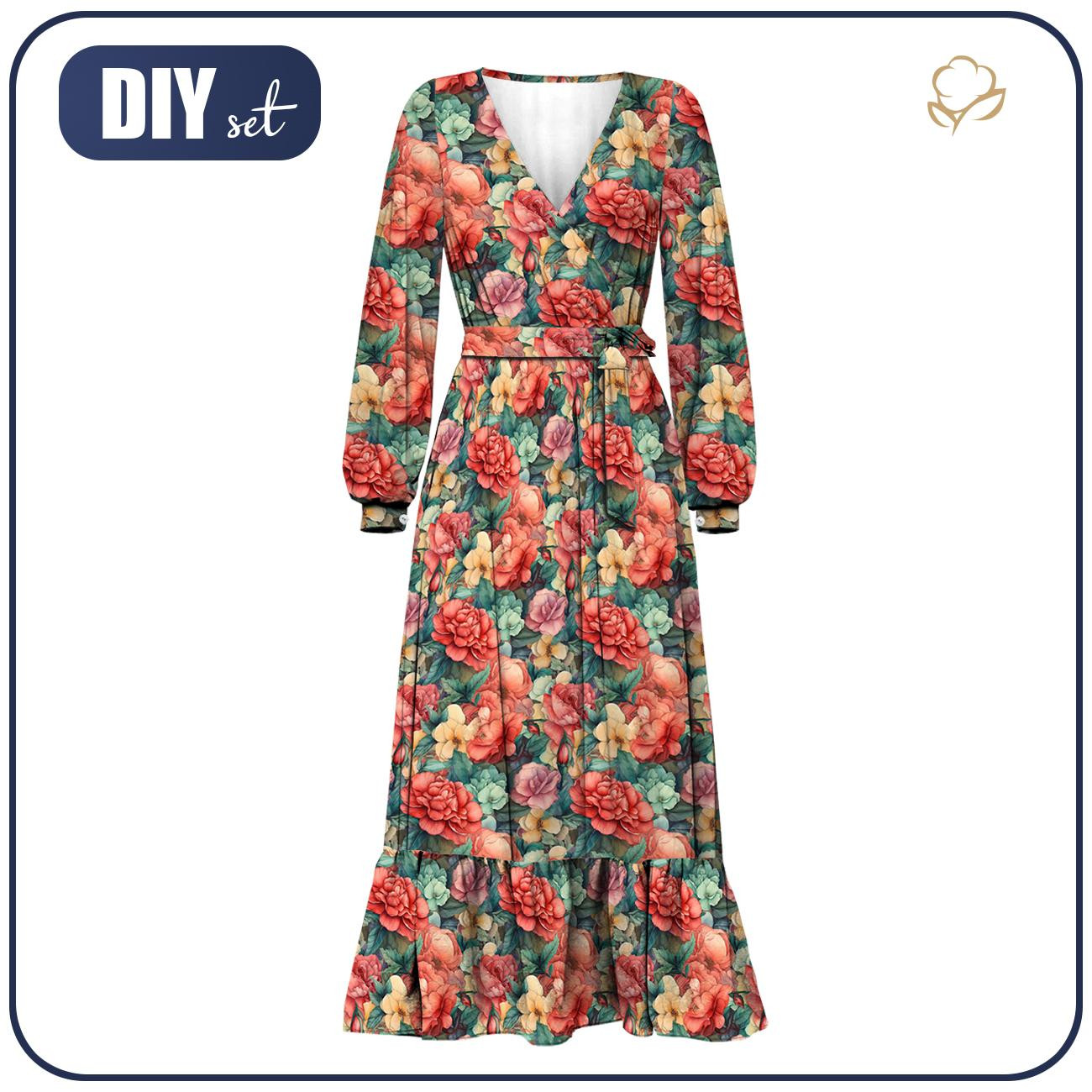 WRAP FLOUNCED DRESS (ABELLA) - FLOWERS pat.50 - sewing set