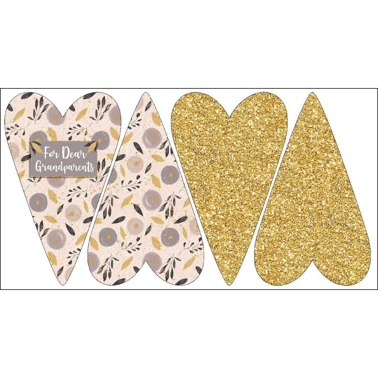 DECORATIVE HEARTS - Dear Grandparents / FLOWERS pat. 8 (gold)