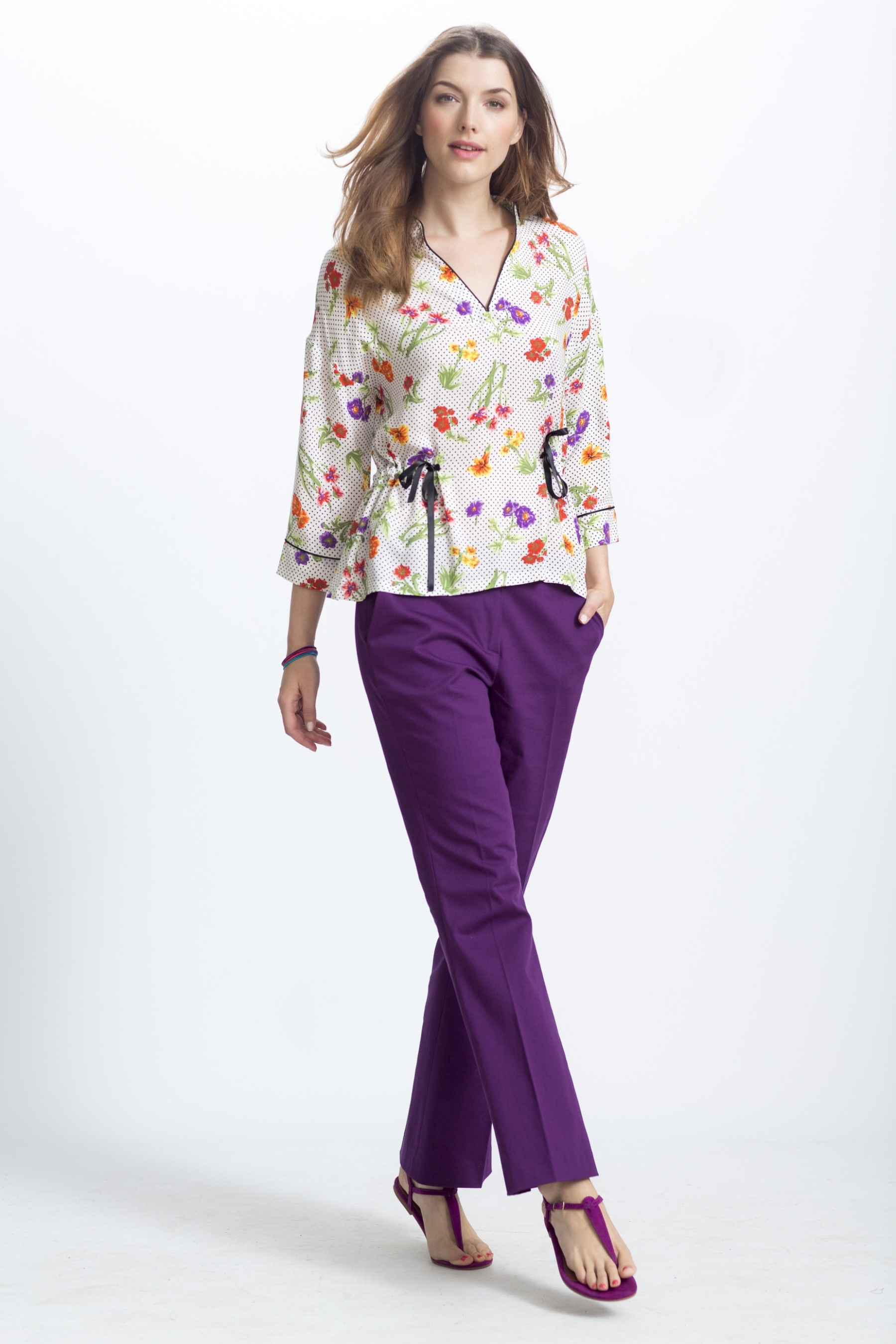 FLOWERS & STARS / white - viscose woven fabric