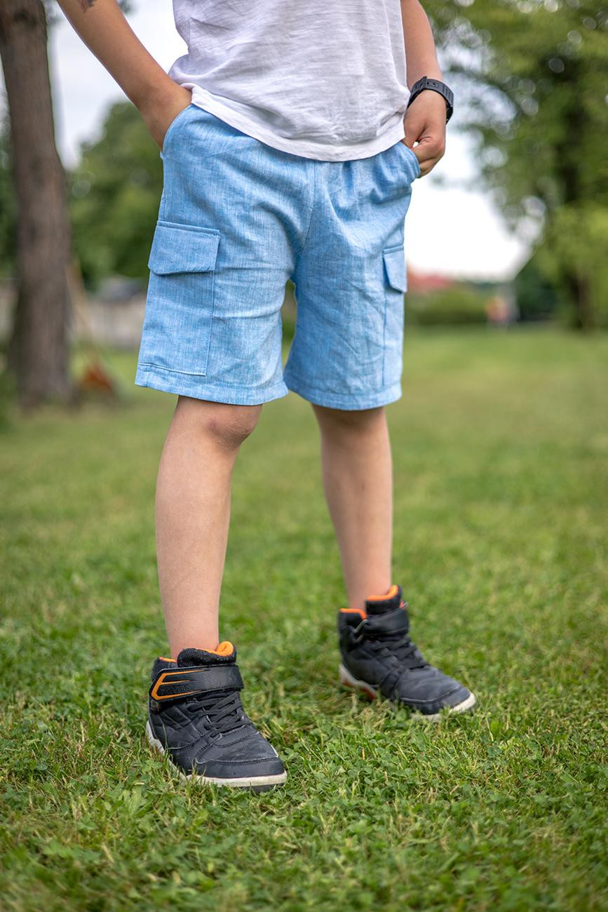 KID`S CARGO SHORTS - WHITE STARS / dark blue - sewing set