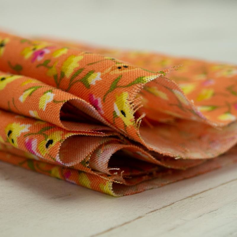 COLORFUL FLOWERS / orange - viscose woven fabric