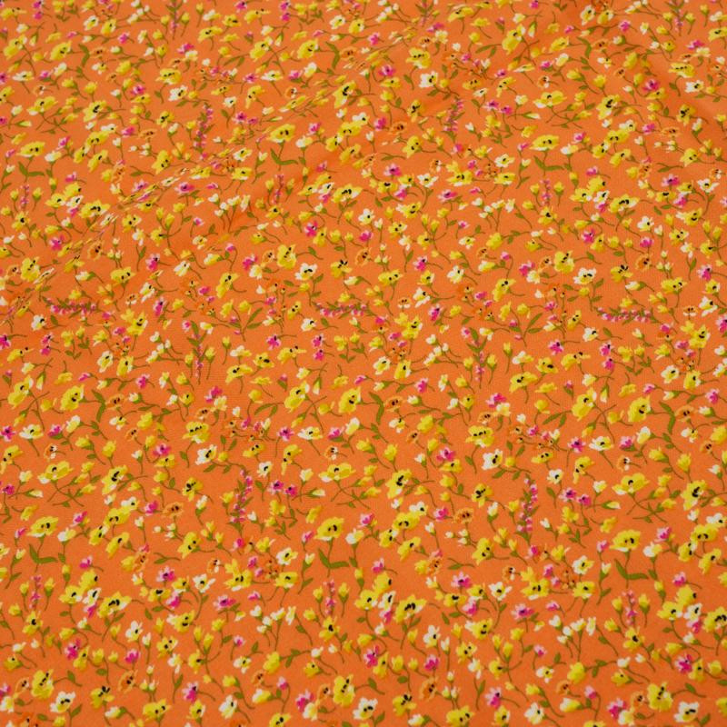 COLORFUL FLOWERS / orange - viscose woven fabric