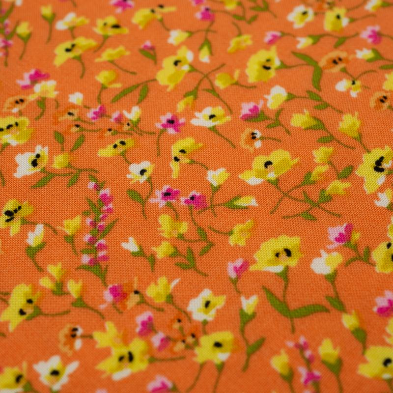 COLORFUL FLOWERS / orange - viscose woven fabric