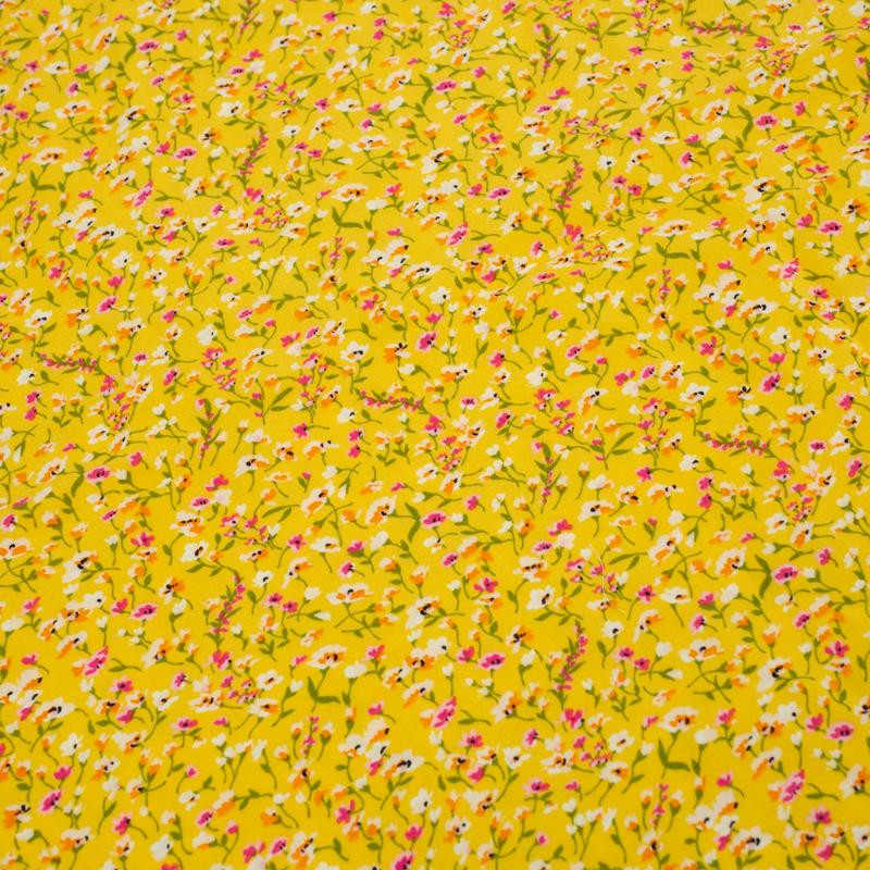 COLORFUL FLOWERS / yellow - viscose woven fabric