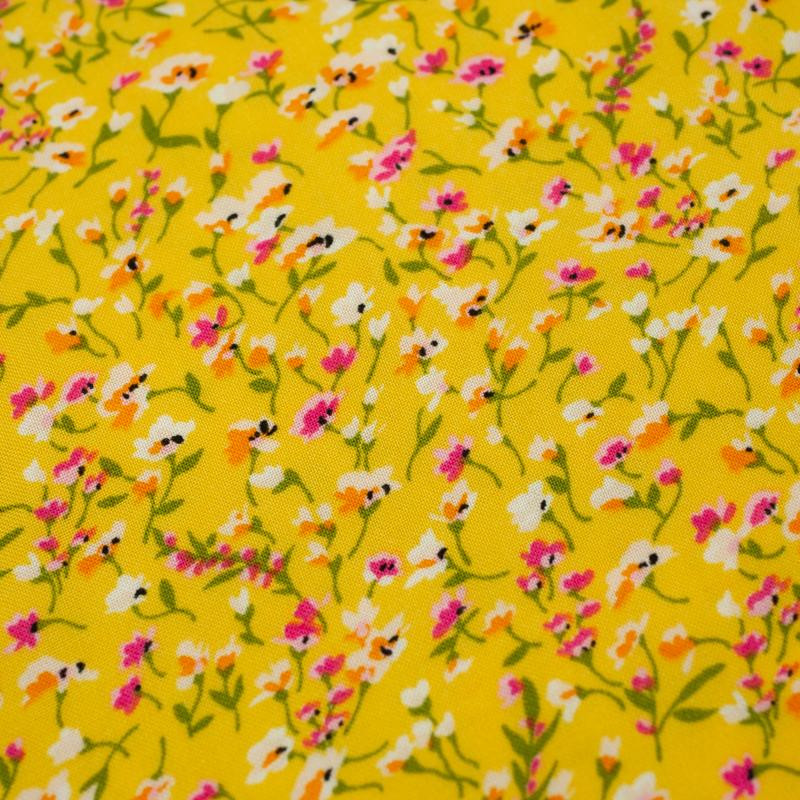 COLORFUL FLOWERS / yellow - viscose woven fabric