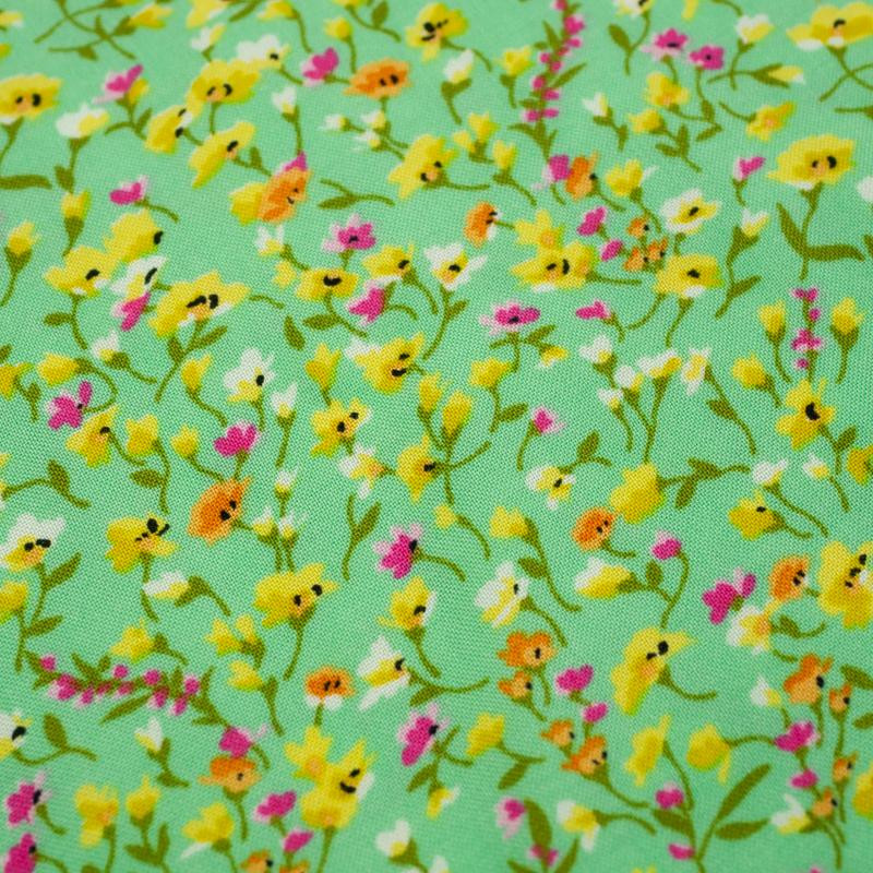 COLORFUL FLOWERS / green - viscose woven fabric