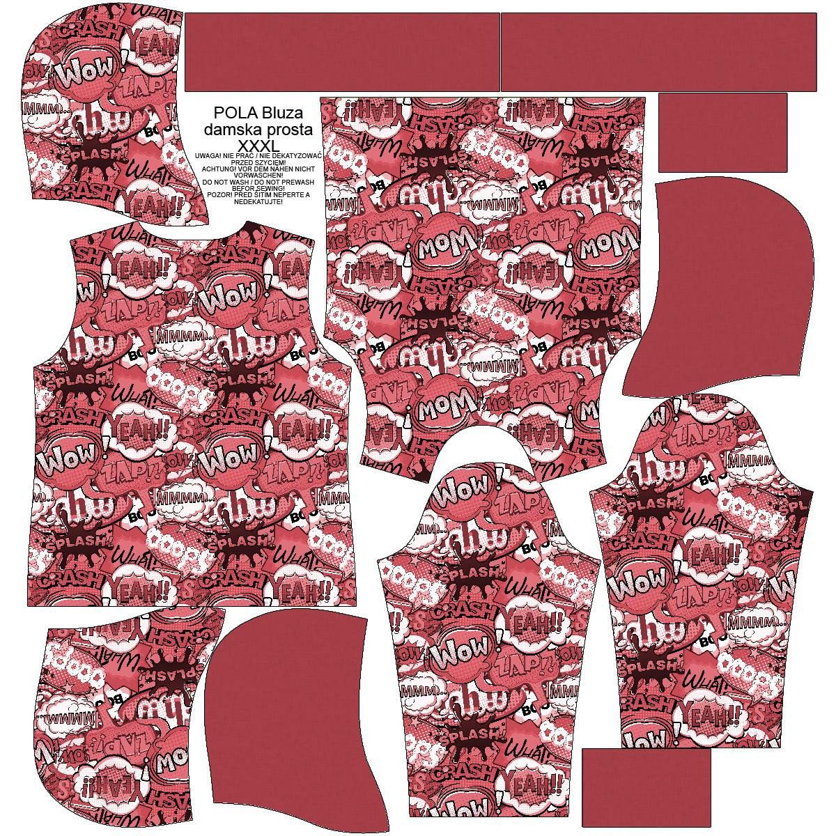 CLASSIC WOMEN’S HOODIE (POLA) - COMIC BOOK (red) - looped knit fabric 