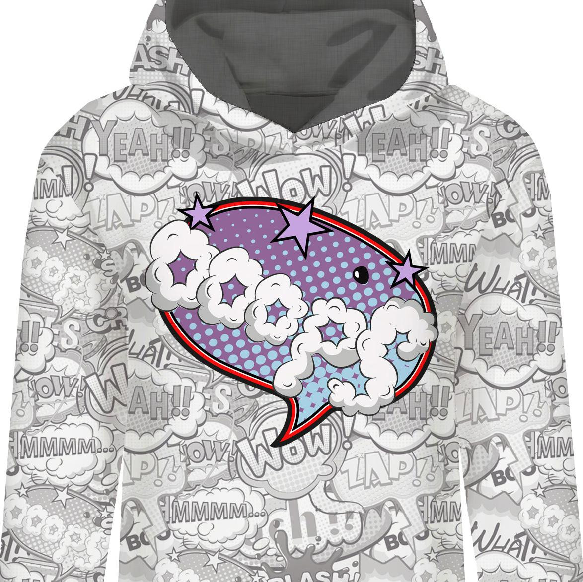 CLASSIC WOMEN’S HOODIE (POLA) - COMIC BOOK / ooops (purple - red) - looped knit fabric 