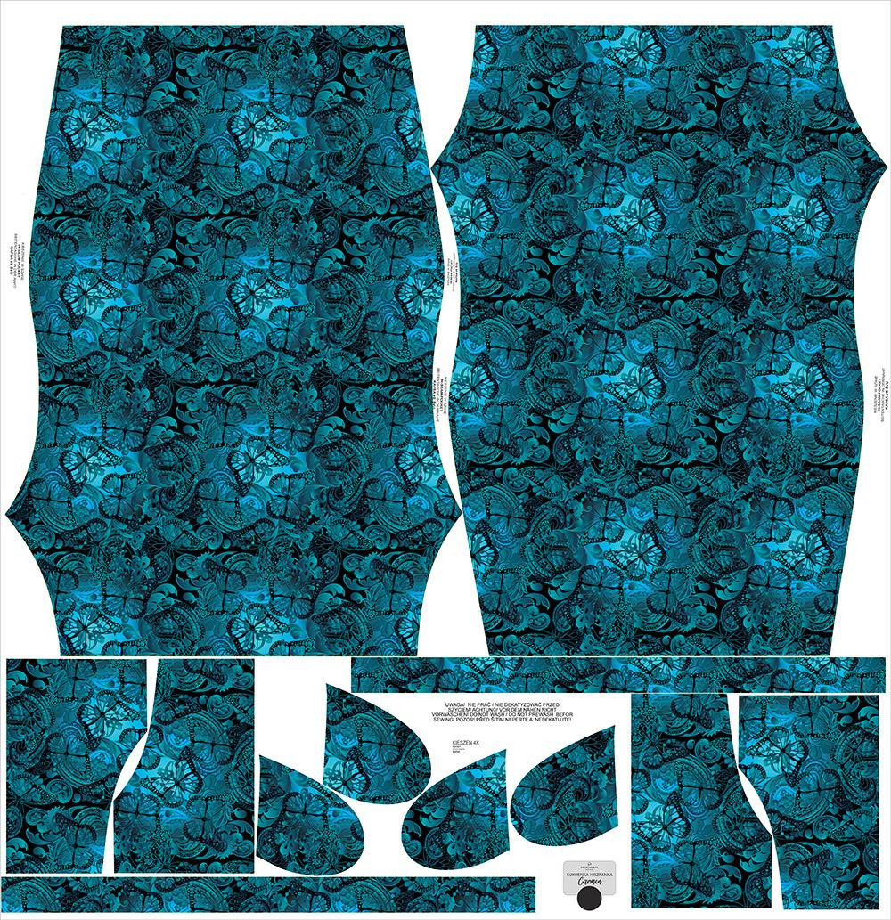 DRESS "CARMEN" - LACE BUTTERFLIES / blue - sewing set