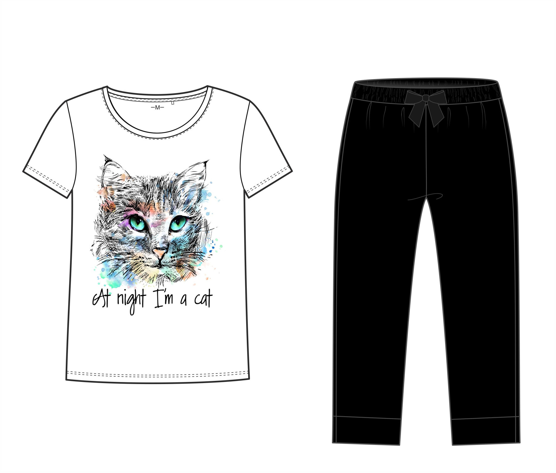 PAJAMAS-T-SHIRT "LINDA" -  CAT - sewing set