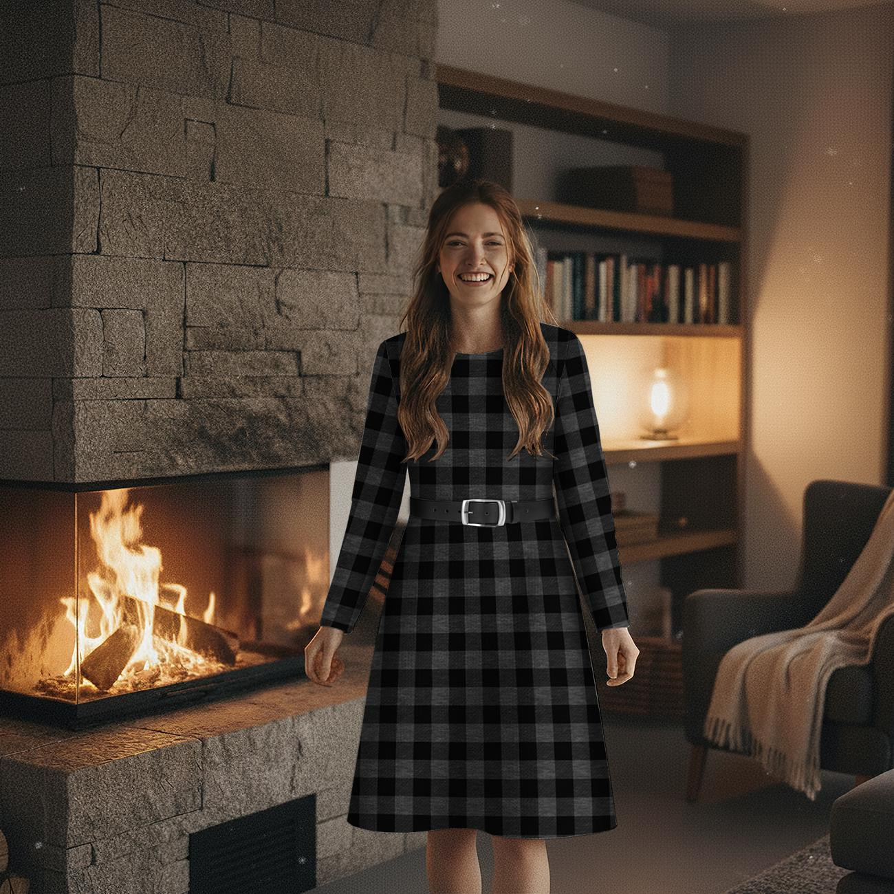 CHECK VICHY - MELANGE GRAPHITE - looped knit fabric with elastane ITY