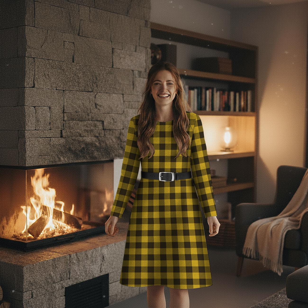 CHECK VICHY - MELANGE MUSTARD - looped knit fabric with elastane ITY