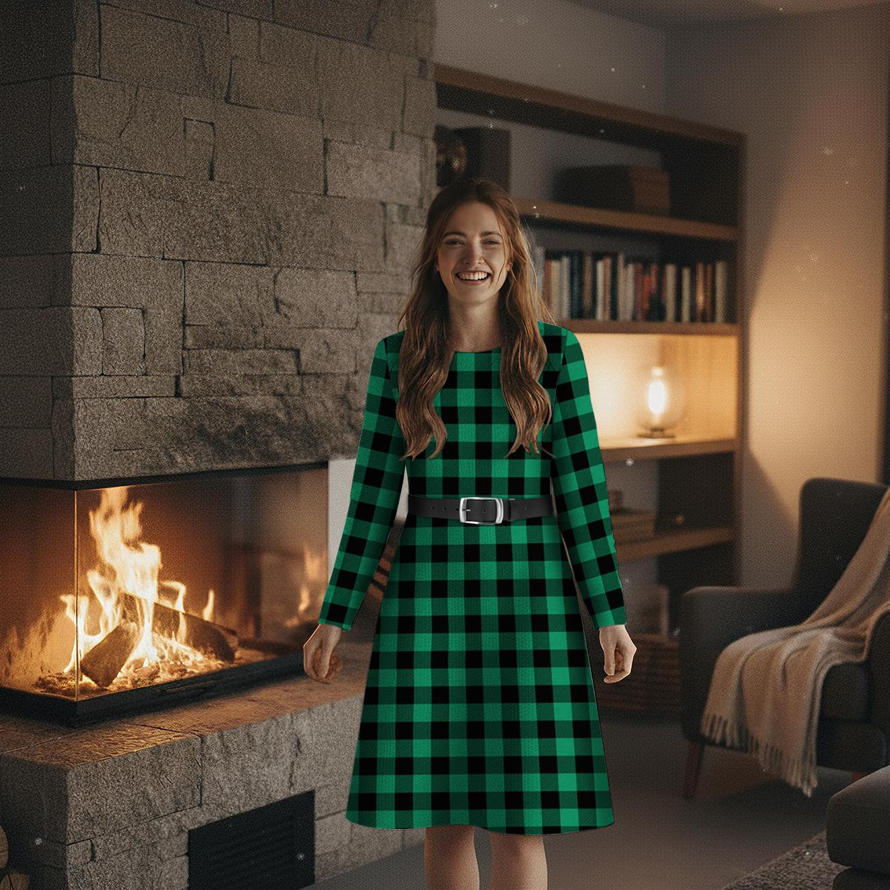 CHECK VICHY - MELANGE GREEN - looped knit fabric with elastane ITY