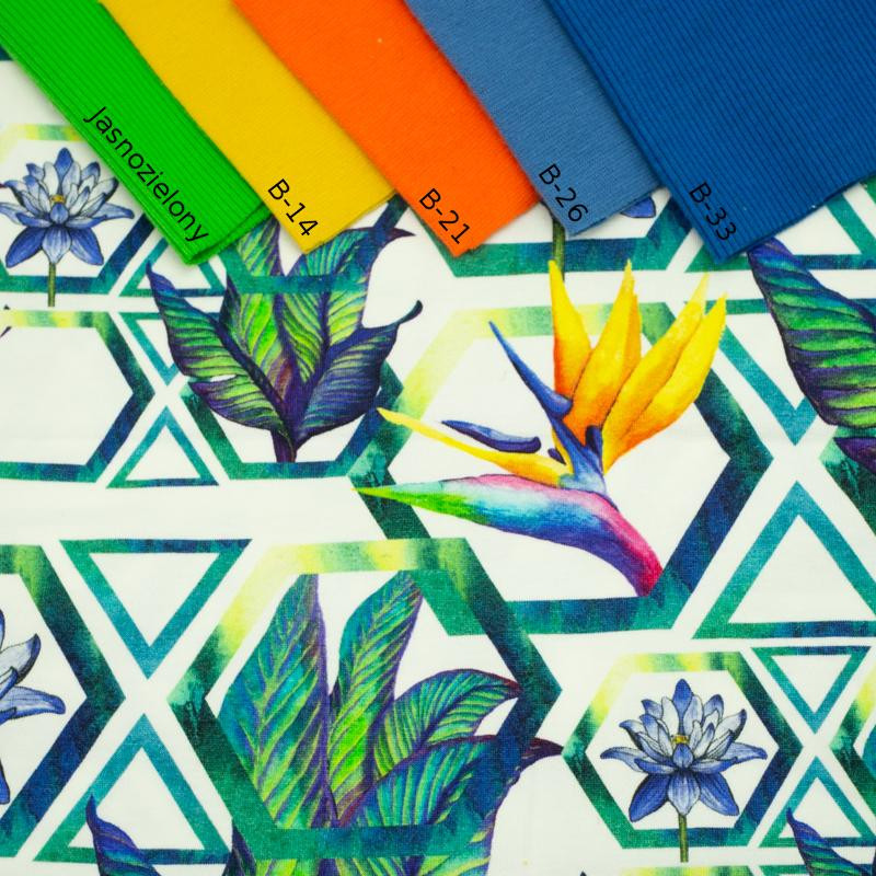 FLOWERS IN HEXAGONS - single jersey with elastane TE210