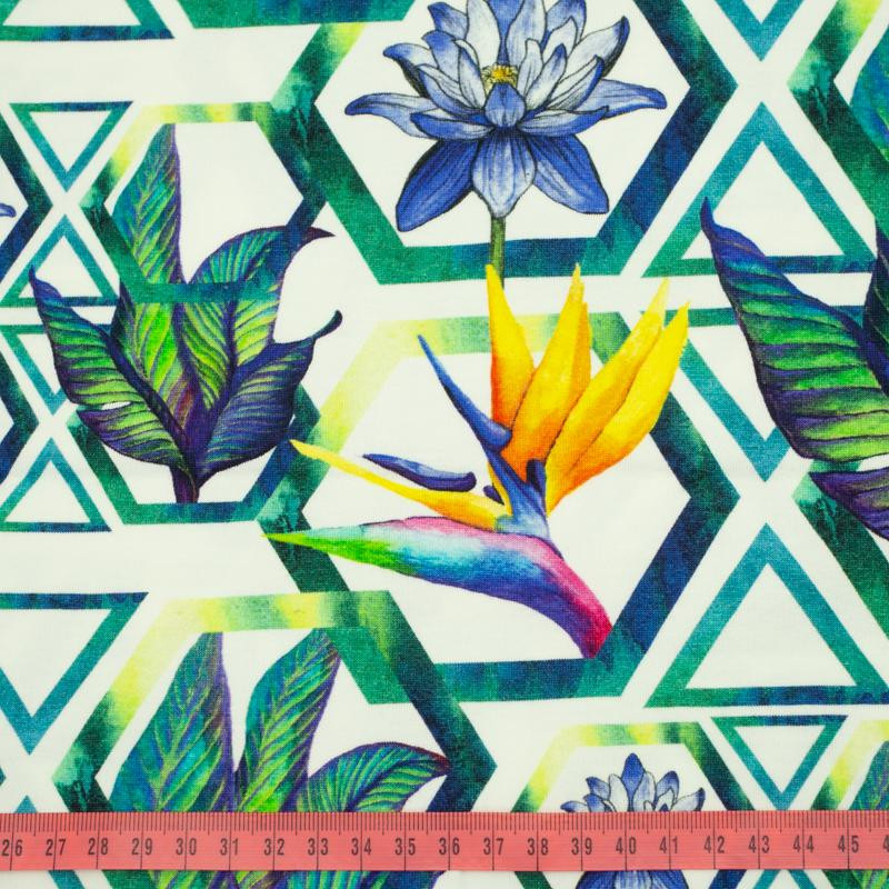 FLOWERS IN HEXAGONS - single jersey with elastane TE210
