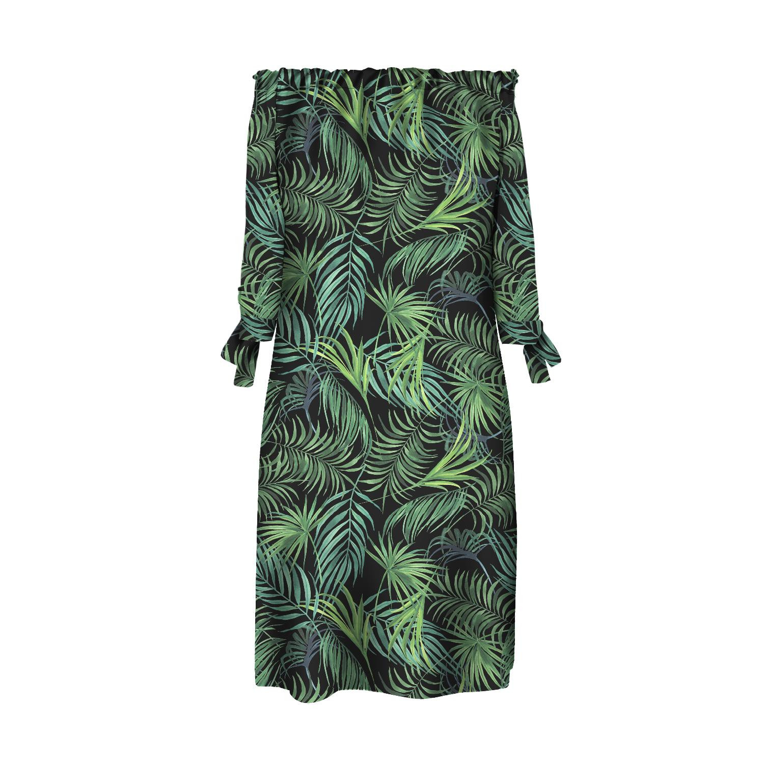 DRESS "CARMEN" - PALM LEAVES pat. 4 / black - crepe