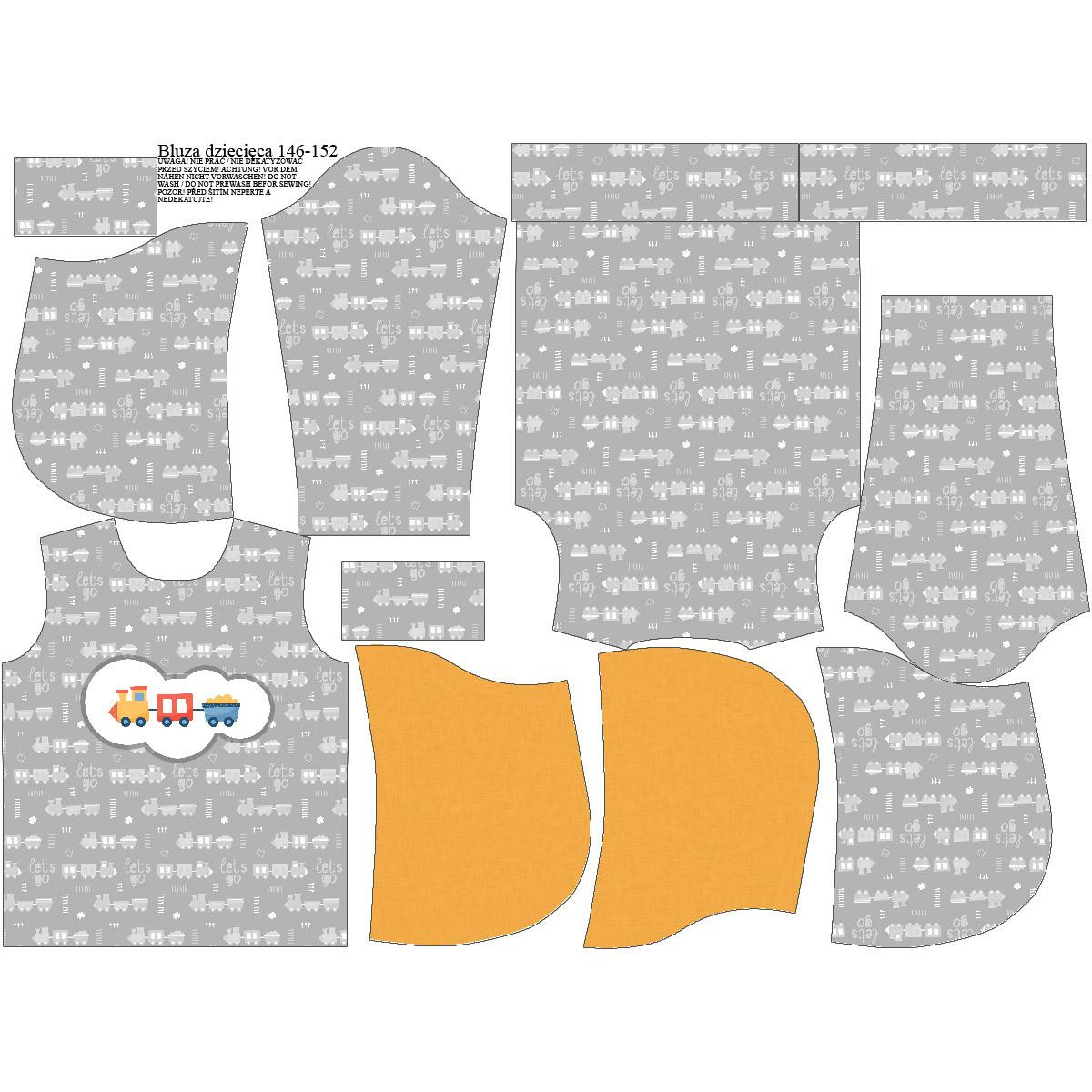 KID'S HOODIE (ALEX) - LOCOMOTIVES pat. 2 / white (ADVENTURE BEGINS) - sewing set