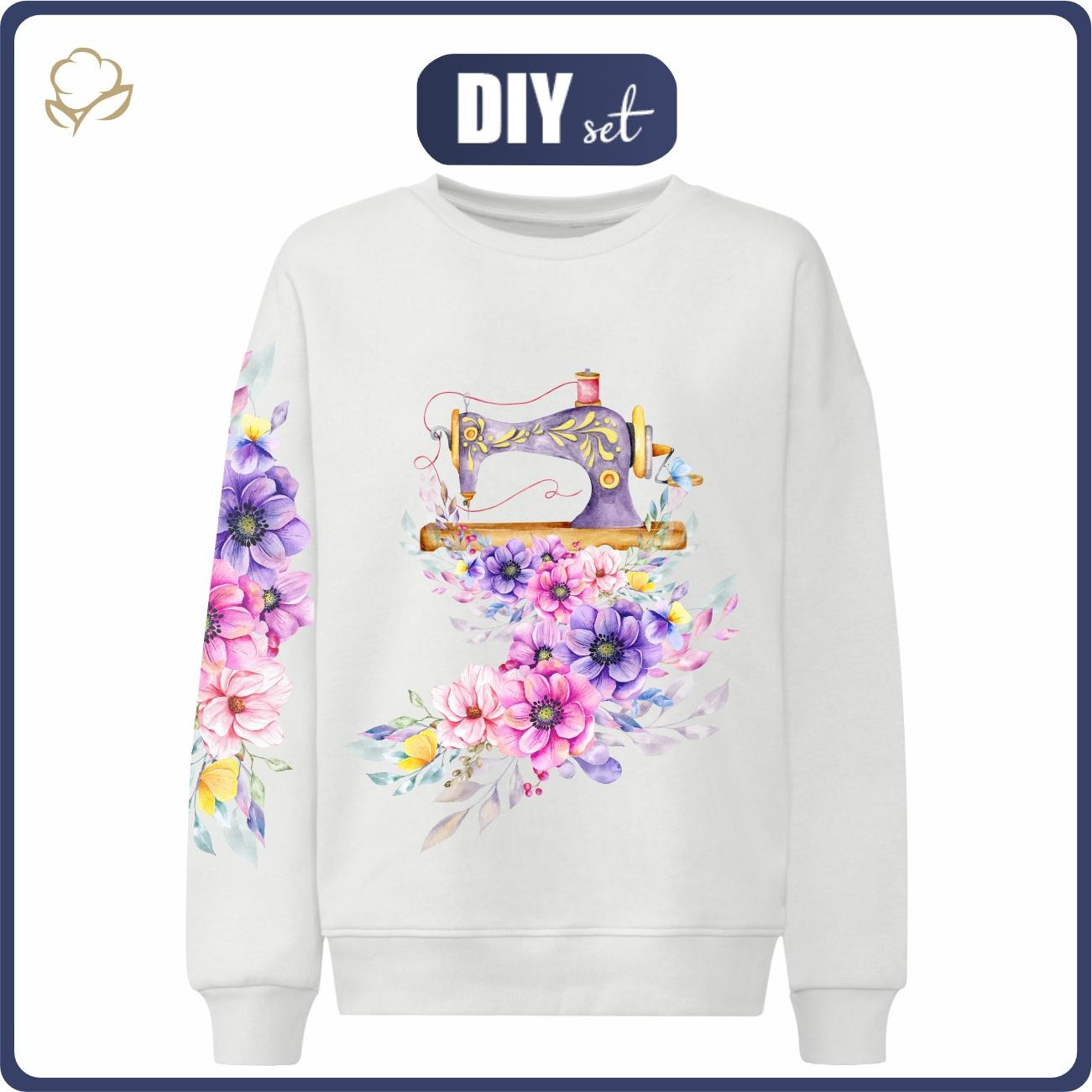 CHILDREN'S (NOE) SWEATSHIRT - SEWING MACHINE AND FLOWERS - sewing set