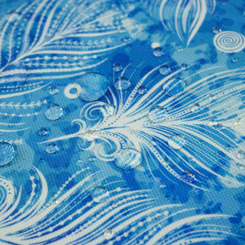 WHITE FEATHERS / blue - Waterproof woven fabric