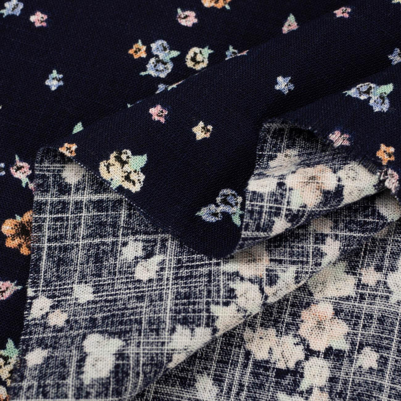SMALL FLOWERS / navy - Viscose with linen weave
