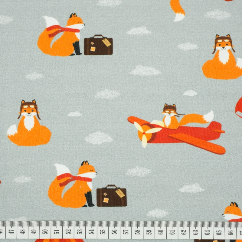 FOXES ON THE JOURNEY / grey - Viscose jersey WE210