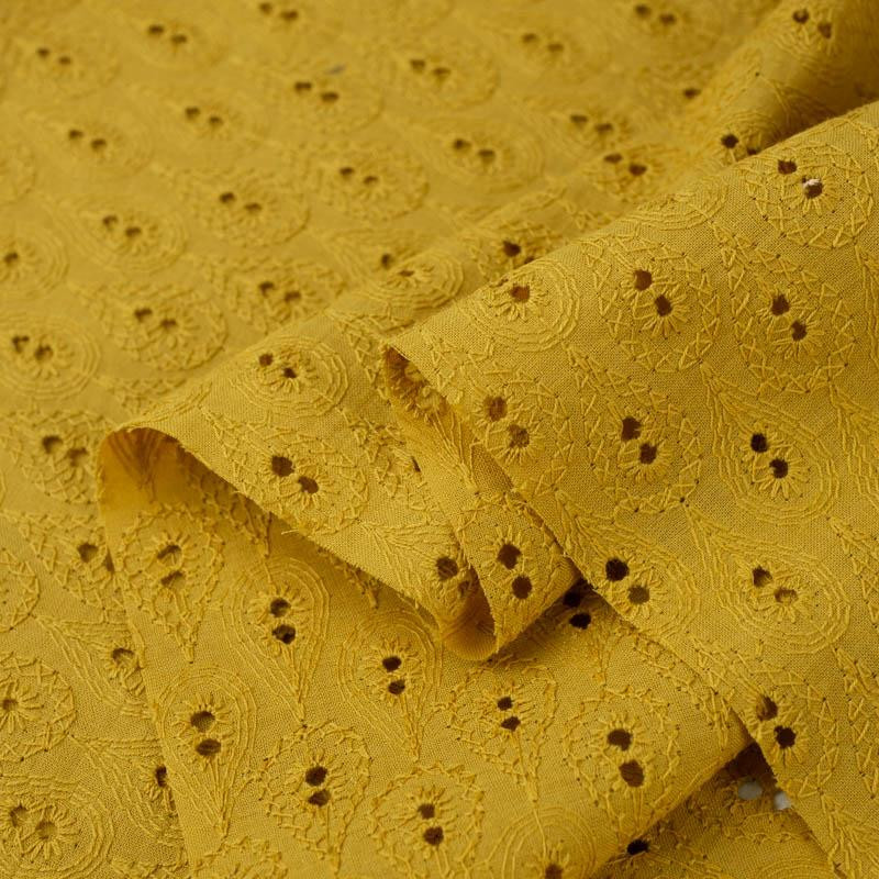 DROPS / mustard - Embroidered cotton fabric