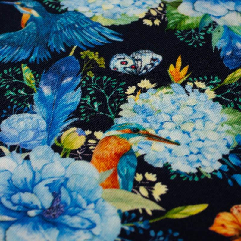 MINI KINGFISHERS AND LILACS (KINGFISHERS IN THE MEADOW) / navy - single jersey 