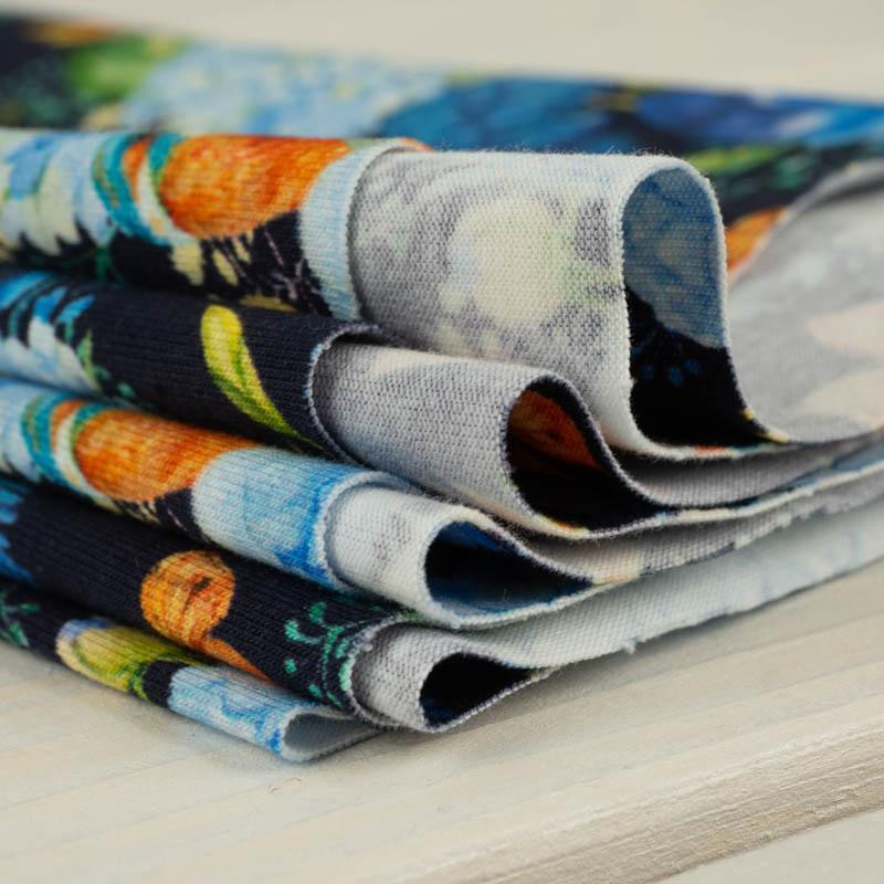 MINI KINGFISHERS AND LILACS (KINGFISHERS IN THE MEADOW) / navy - single jersey 