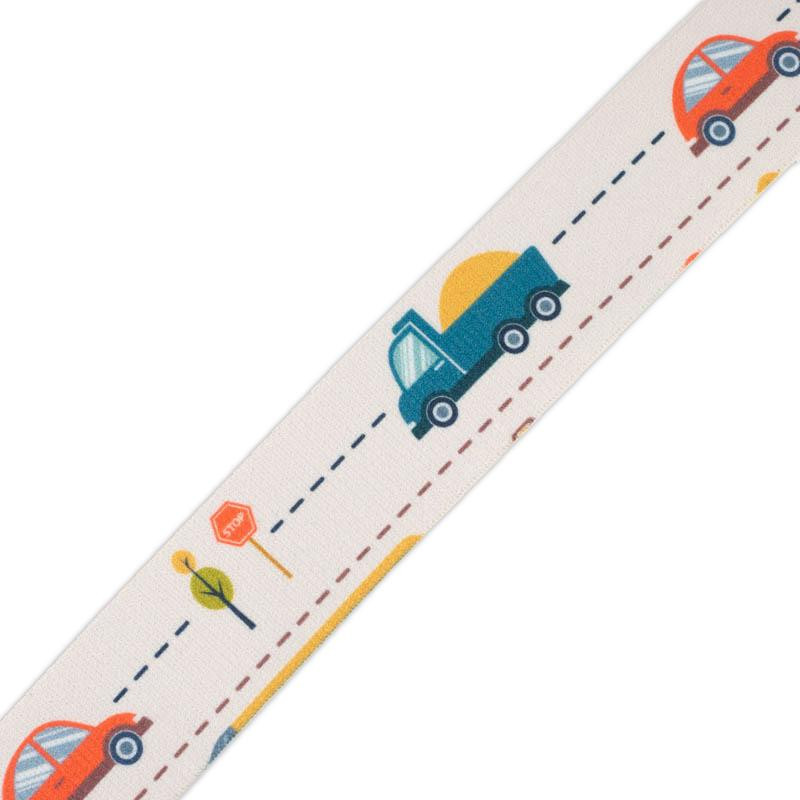 Woven printed elastic band - COLORFUL CARS / Choice of sizes