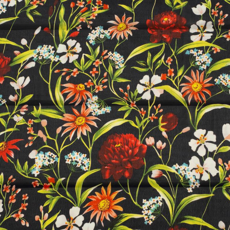 FLOWERS ON THE MEADOW pat. 3 / navy - Chiffon