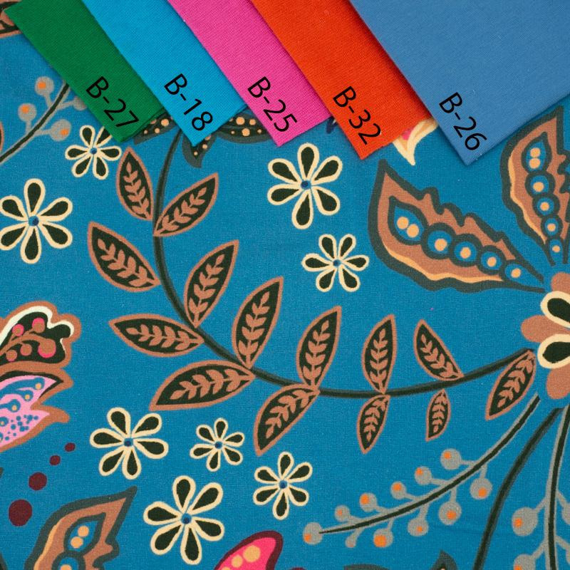 FLOWERS (pattern no. 3 pink) / blue - dress panel TE210