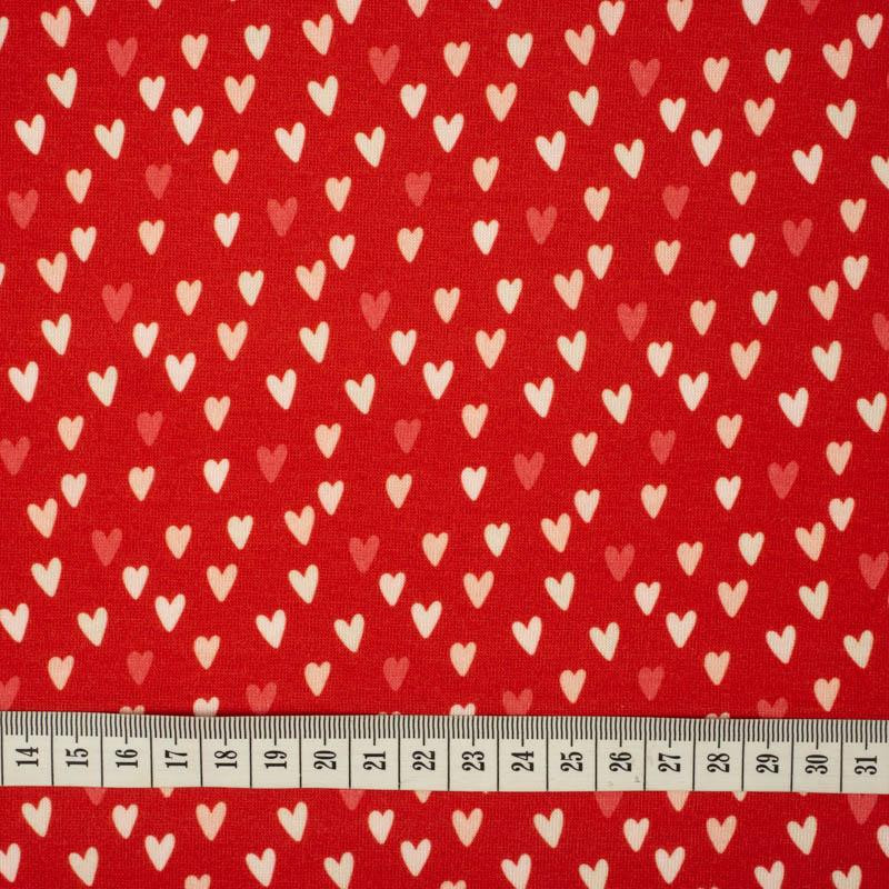 MINI HEARTS / RED (BIRDS IN LOVE) - single jersey with elastane 