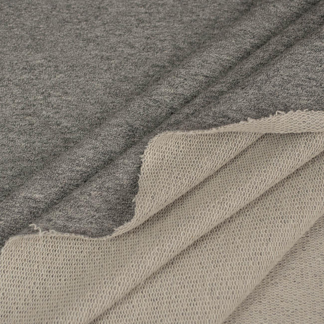 DARK GRAY MELANGE - Hydrophobic cotton loop knit fabric 300g