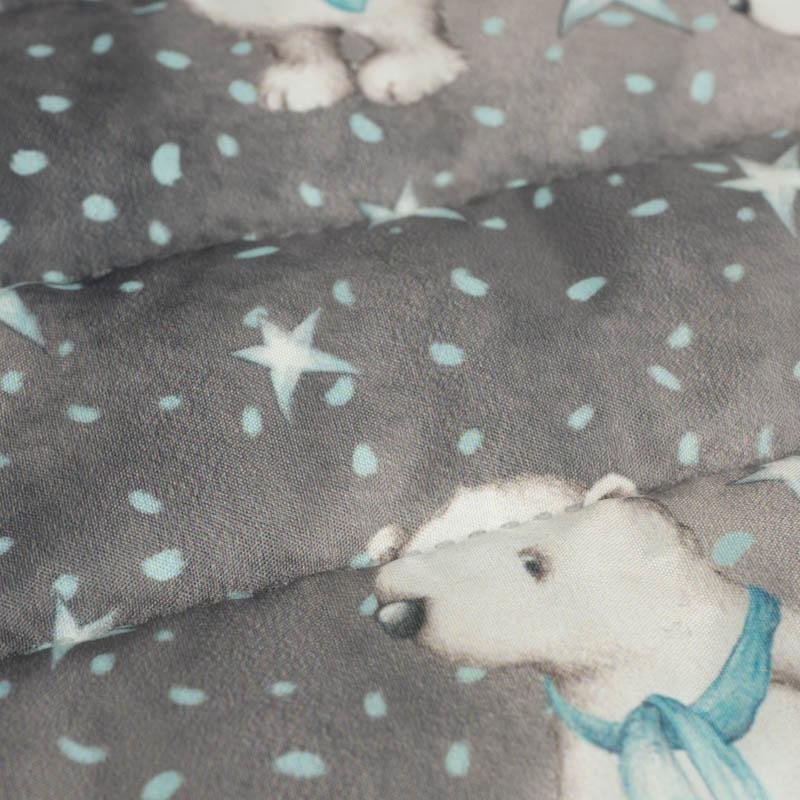 TEDDIES AND STARS / dark grey (MAGICAL CHRISTMAS FOREST) - nylon fabric quilted in stripes