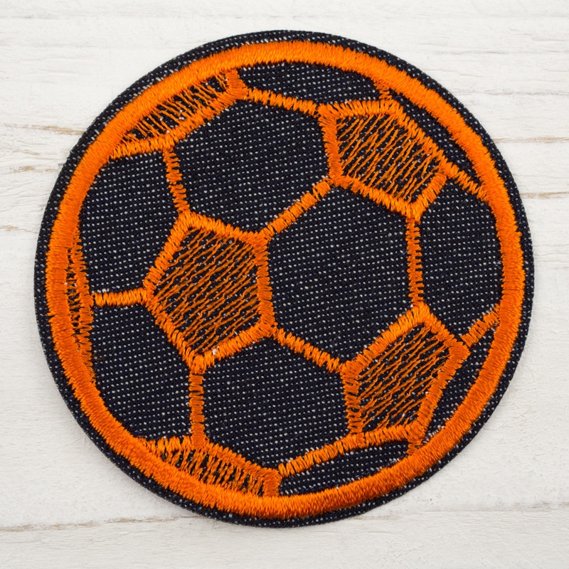 Iron-on embroided football 6,5 cm - orange