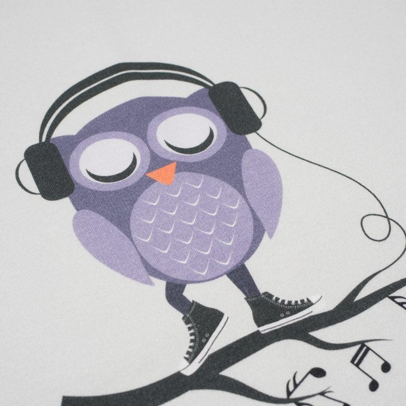 OWL WITH HEADPHONES / grey - panel looped knit 