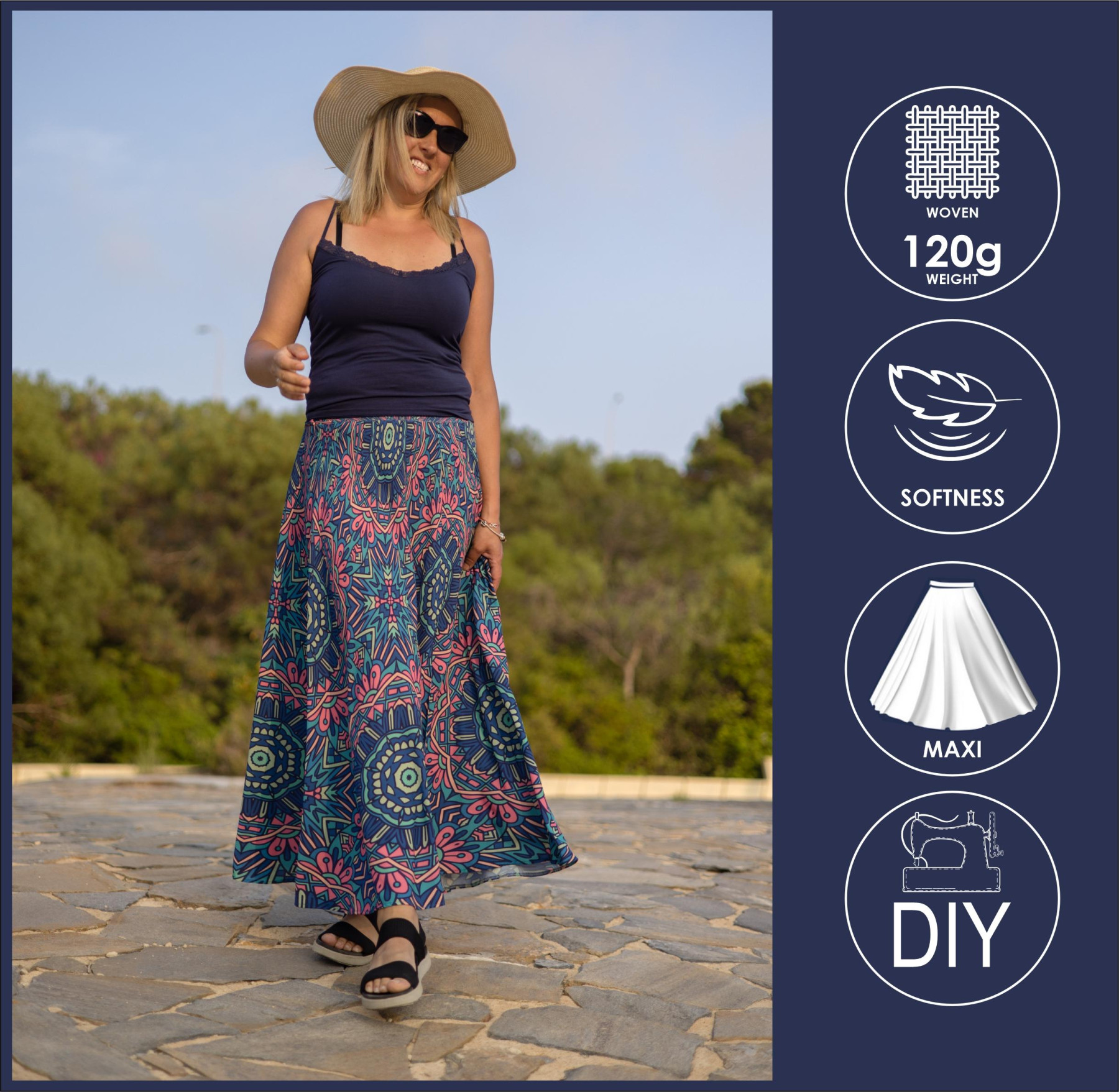 Skirt panel "MAXI" - crepe/ Butterfly flowers wz.4 