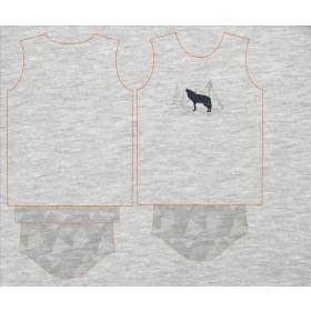 KID’S T-SHIRT-WOLF (ADVENTURE)/ melange light grey- single jersey (128/134)