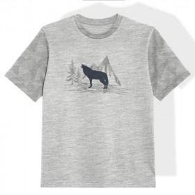 KID’S T-SHIRT (140-146) -WOLF (ADVENTURE)/ melange light grey- single jersey