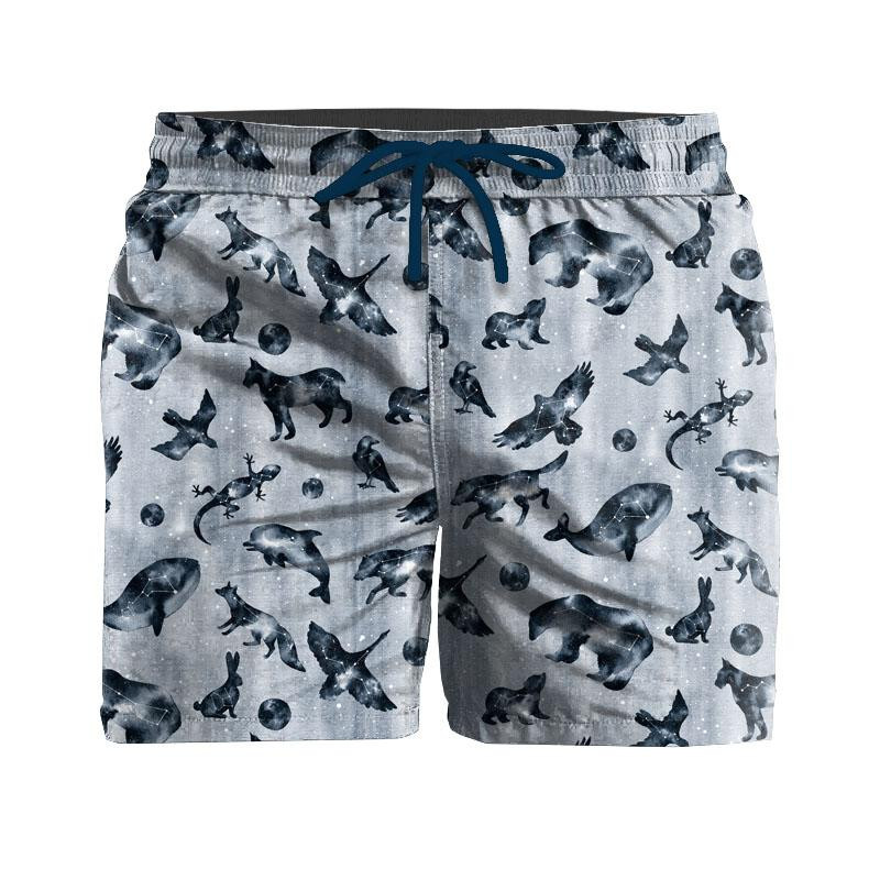 Men's swim trunks - ANIMALS MIX (GALACTIC ANIMALS) / grey - sewing set