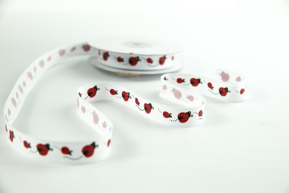 Grosgrain Ribbon width 15 mm Ladybugs