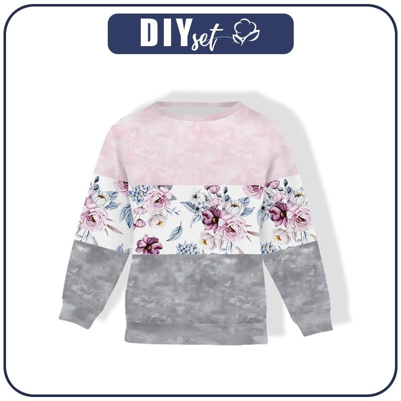 CHILDREN'S (NOE) SWEATSHIRT - WATERCOLOR BOUQUET Pat. 2 / STRIPES - sewing set