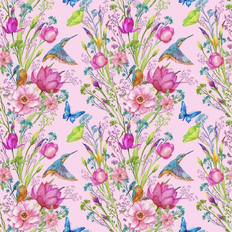 MINI KINGFISHERS AND BUTTERFLIES (KINGFISHERS IN THE MEADOW) / pink